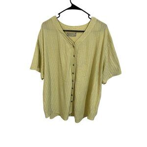 Fashion Bug Women's 26/28W Short Sleeve Button Up Yellow Shirt Ribbed Knit Plus